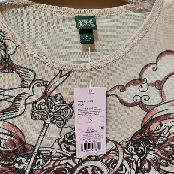 Wild Fable small new with tag cream tattoo print sheer long sleeve top shirt - Picture 2 of 5